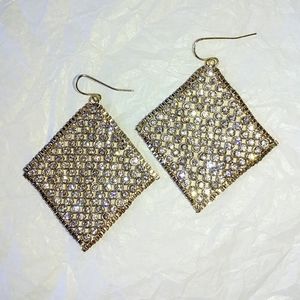 BEZEL SET RHINESTONE DANGLE EARRINGS - LOTS OF SPARKLE